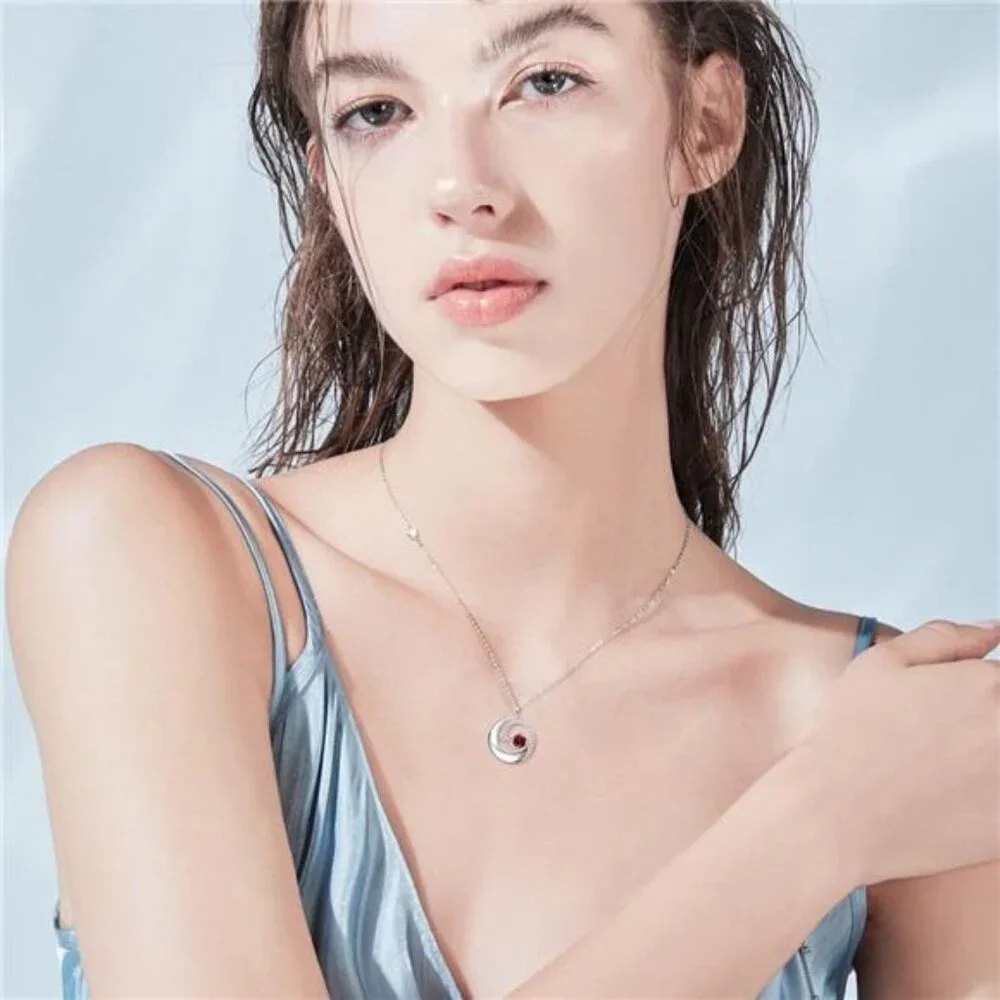 Sterling Silver Moon and Star Necklace Ruby Birthstone Jewelry Gift for Women